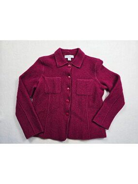 Petite Sophisticate Wool Button-Up Jacket Medium Magenta Pink